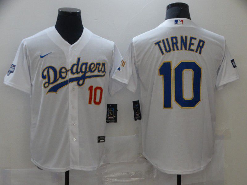 Men Los Angeles Dodgers 10 Turner White Game 2021 Nike MLB Jersey1